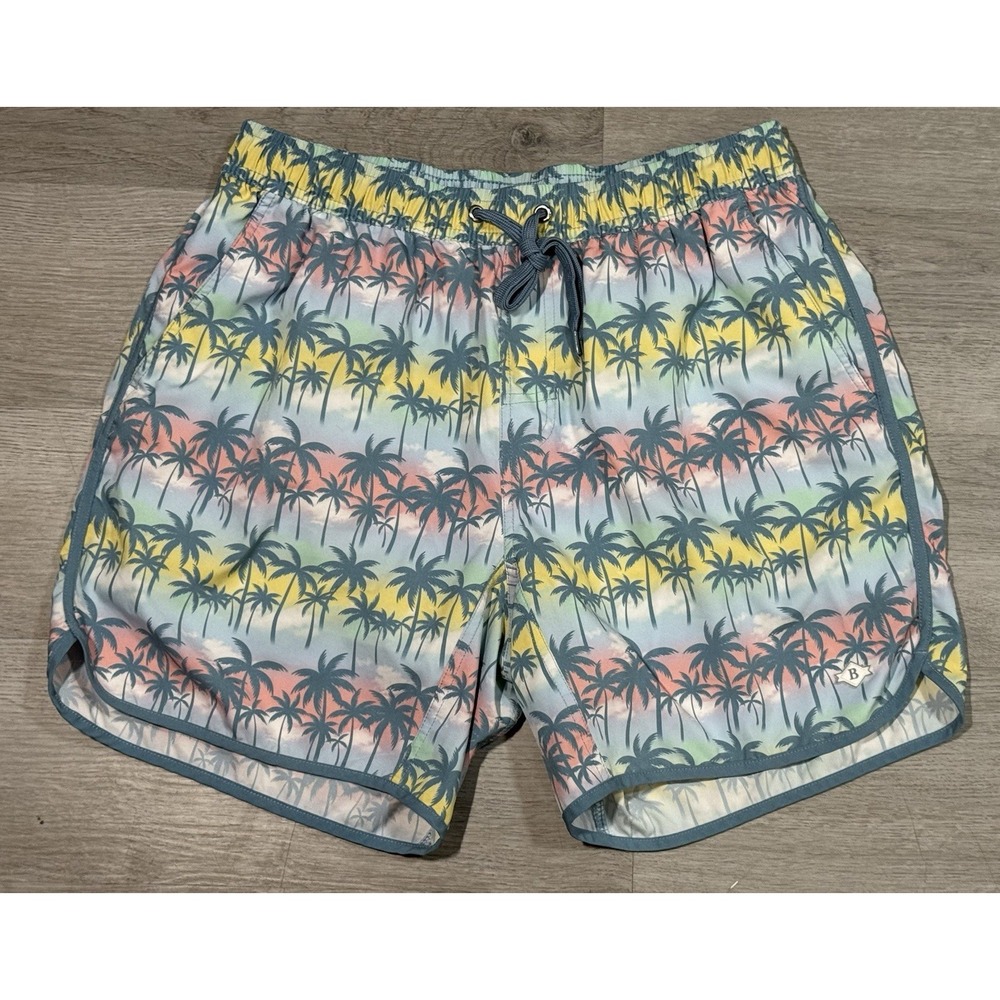 Burlebo Multicolor Palm Tree Swim Trunks Men's Size M Colorful Lined Stretch